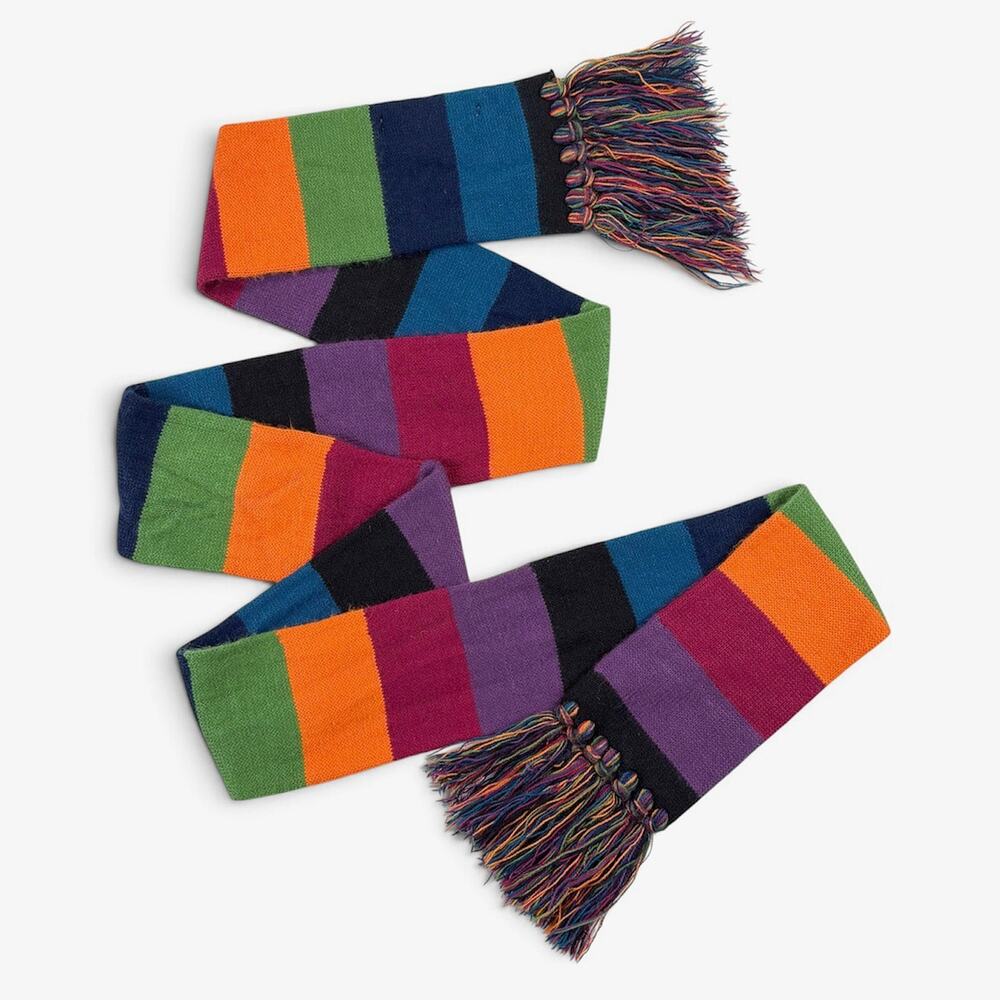 Cejon Multicolor Striped Fringe Scarf One Size Colorblock Colorful Retro